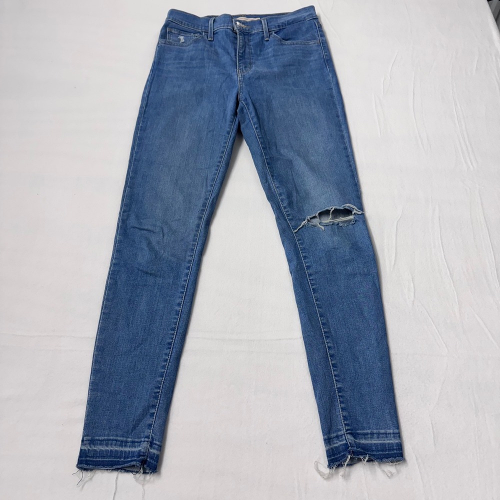 Levis 720 High Rise Super Skinny Jeans Womens 28 Blue Distressed Raw Hem